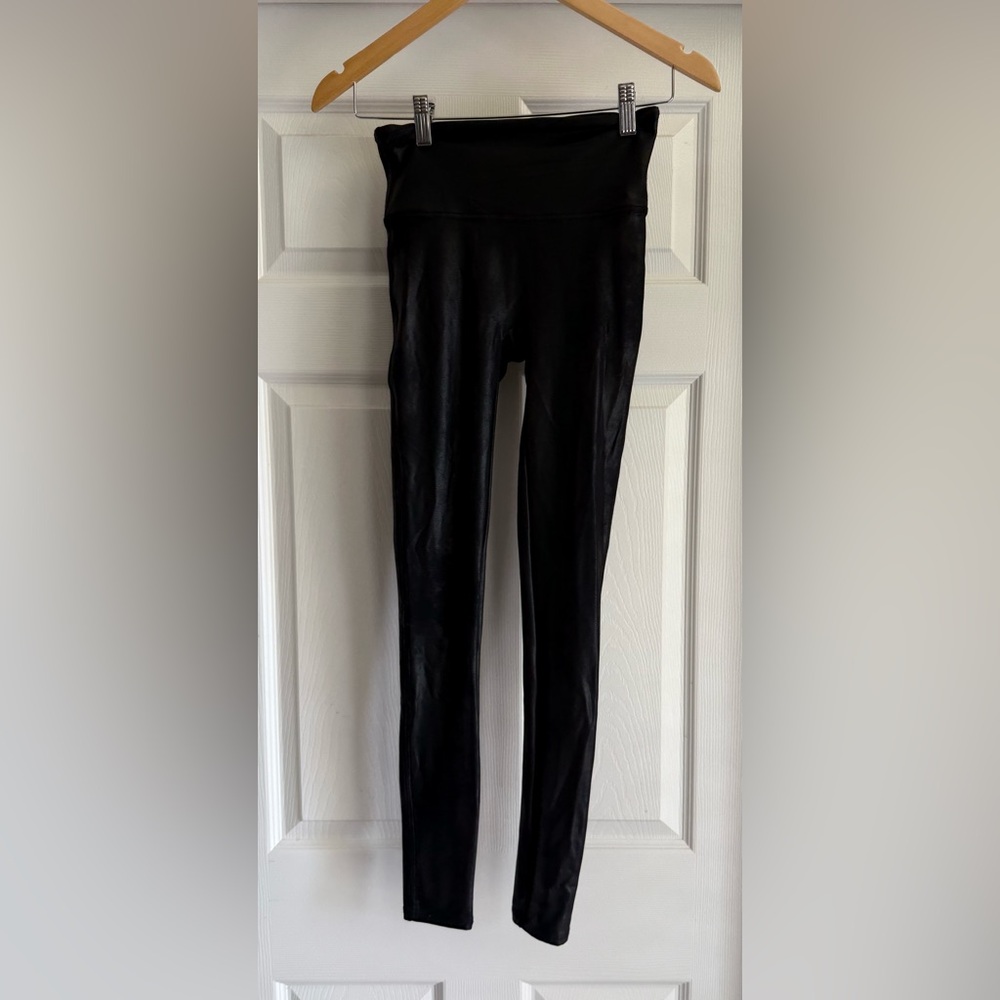 SPANX Black Faux Leather Shaping Leggings Small Petite